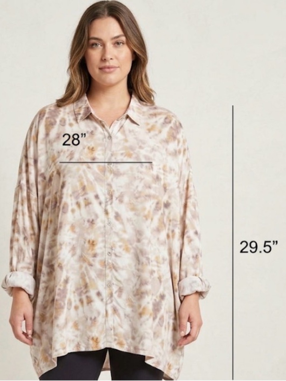Johnny Was Calme tie -Dye Button Front Oversized Shirt - Neutral Tones Med/Xl